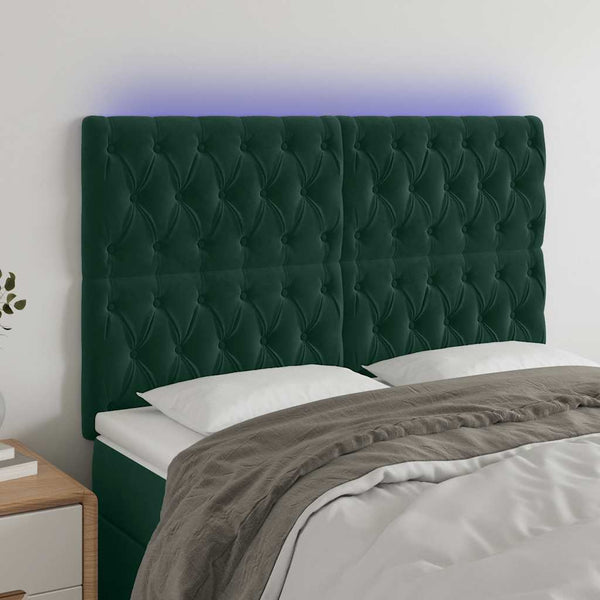 LED Kopfteil Dunkelgrün 144x7x118/128 cm Samt