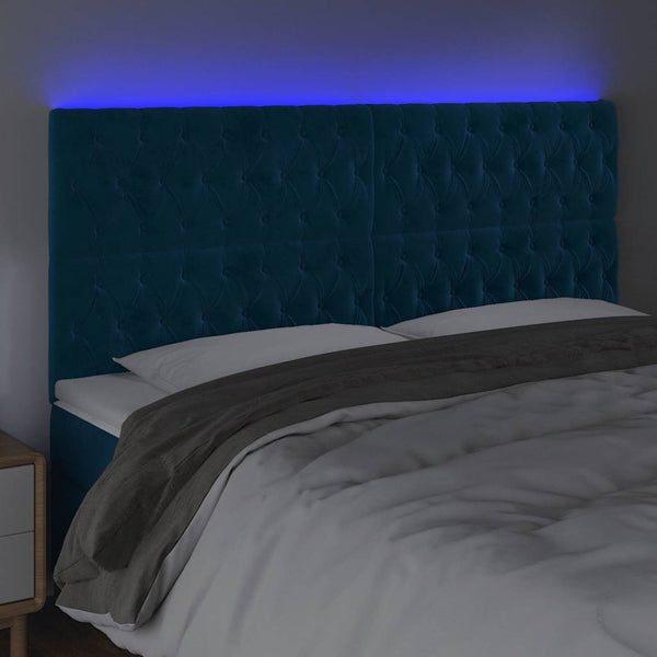 LED Kopfteil Dunkelblau 180x7x118/128 cm Samt