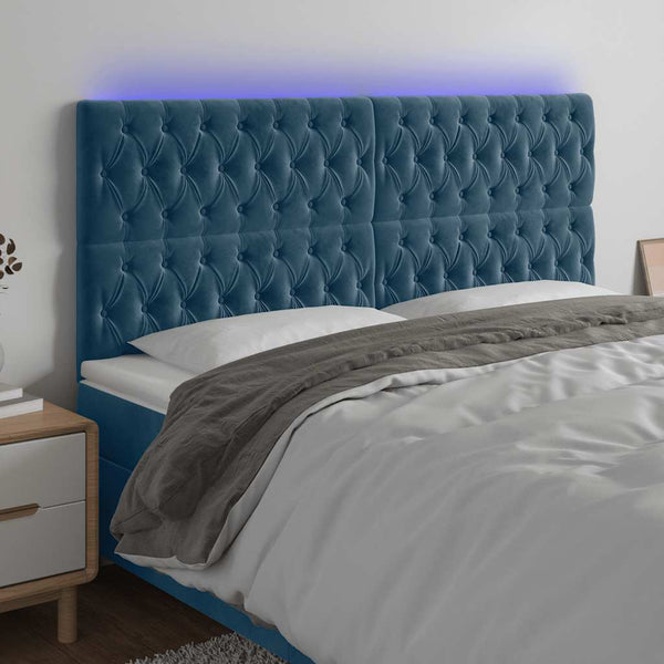 LED Kopfteil Dunkelblau 180x7x118/128 cm Samt
