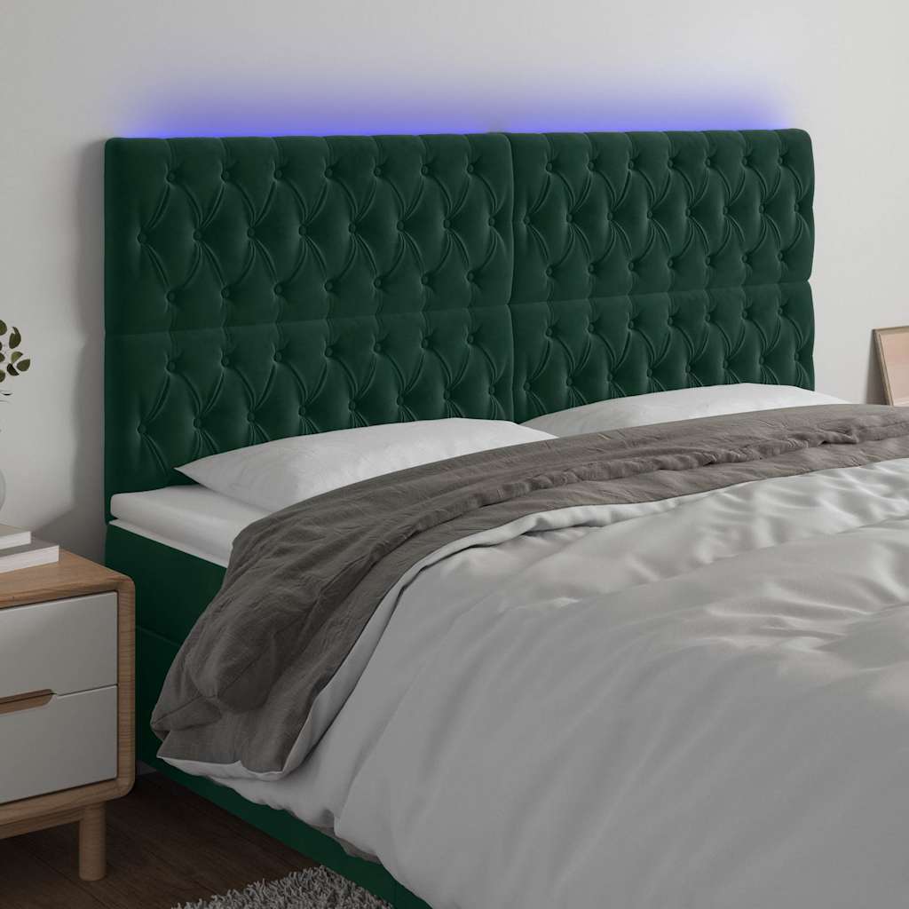 LED Kopfteil Dunkelgrün 200x7x118/128 cm Samt