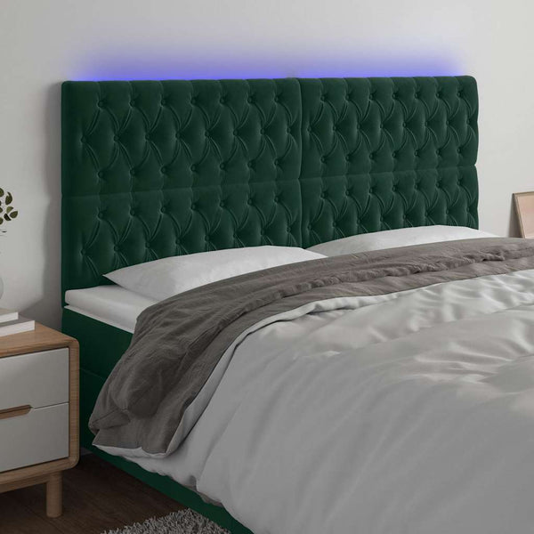 LED Kopfteil Dunkelgrün 200x7x118/128 cm Samt