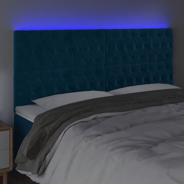 LED Kopfteil Dunkelblau 200x7x118/128 cm Samt