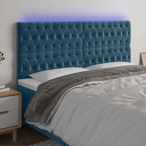 LED Kopfteil Dunkelblau 200x7x118/128 cm Samt