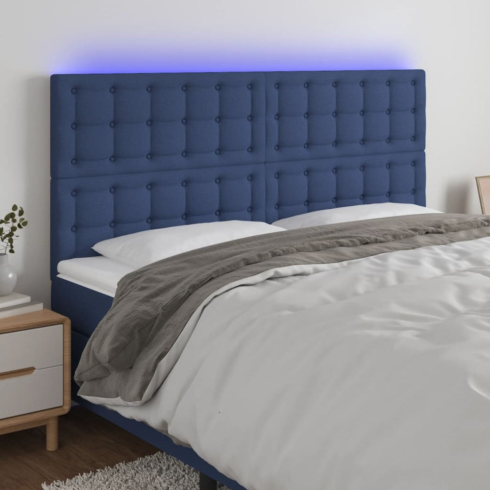 LED Kopfteil Blau 180x5x118/128 cm Stoff