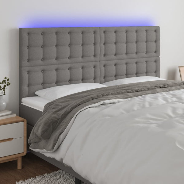LED Kopfteil Dunkelgrau 200x5x118/128 cm Stoff
