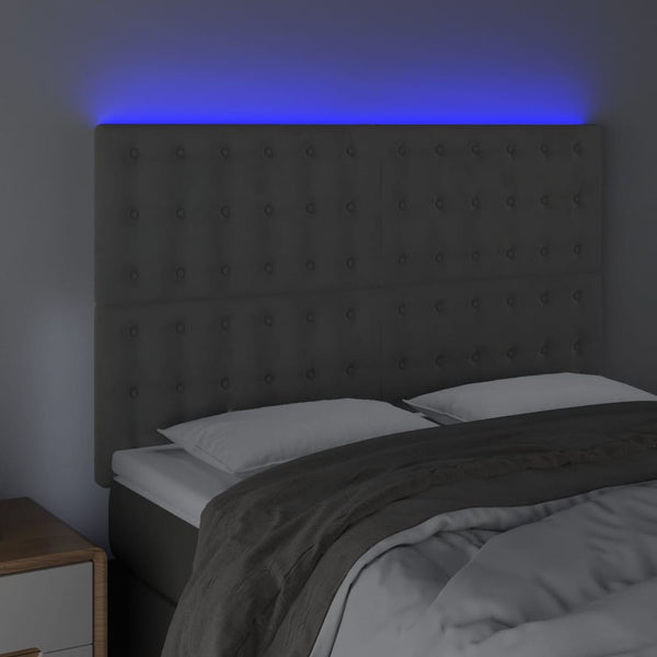 LED Kopfteil Hellgrau 144x5x118/128 cm Samt
