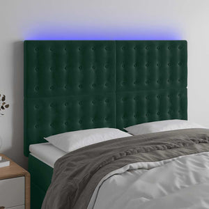 LED Kopfteil Dunkelgrün 144x5x118/128 cm Samt