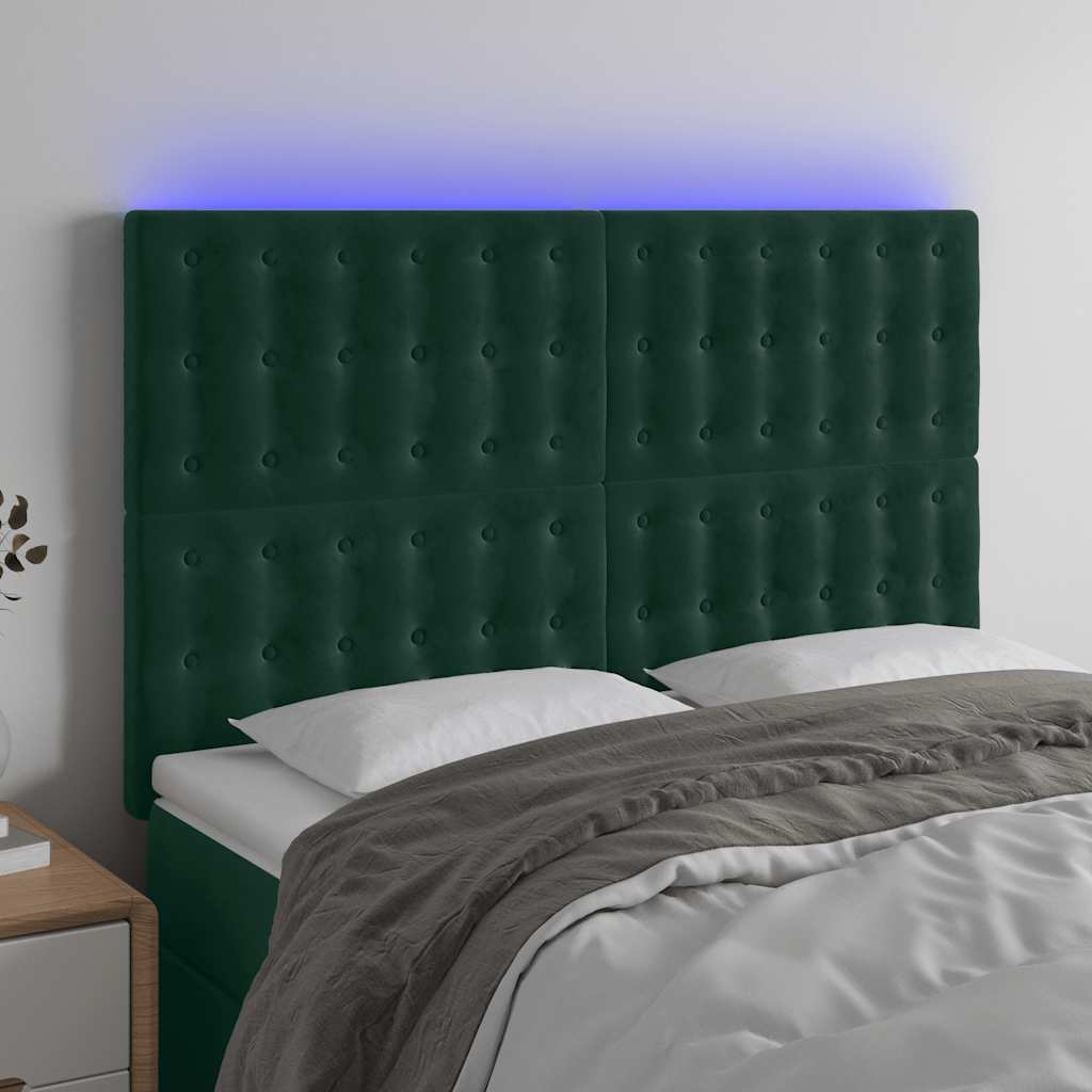 LED Kopfteil Dunkelgrün 144x5x118/128 cm Samt