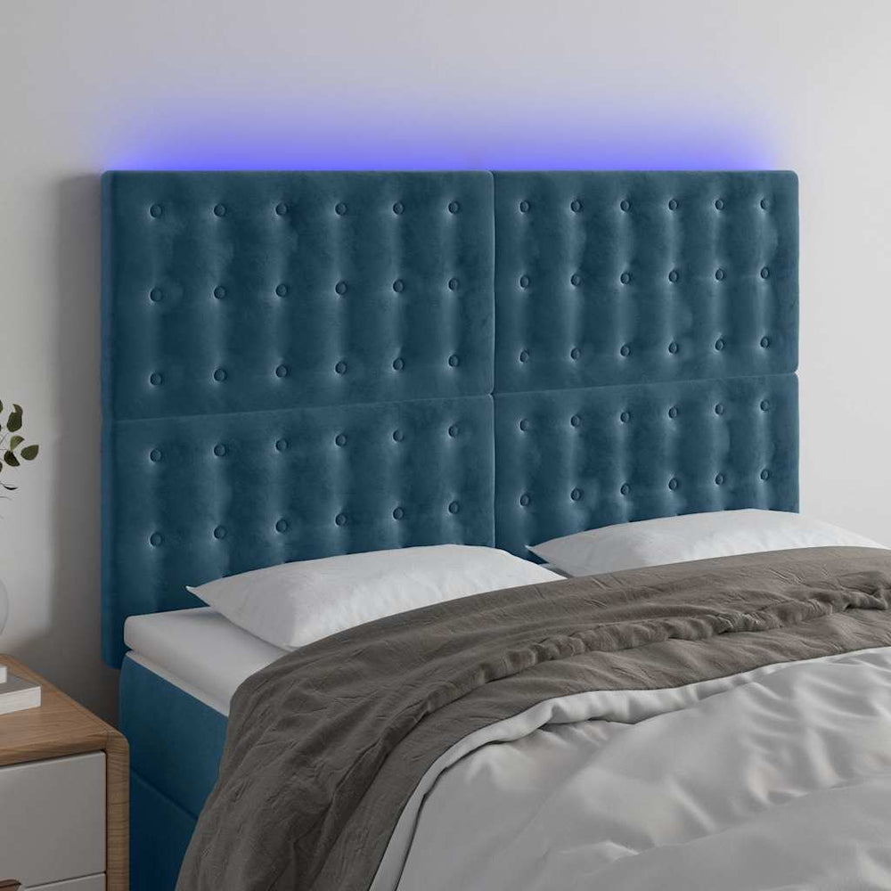 LED Kopfteil Dunkelblau 144x5x118/128 cm Samt