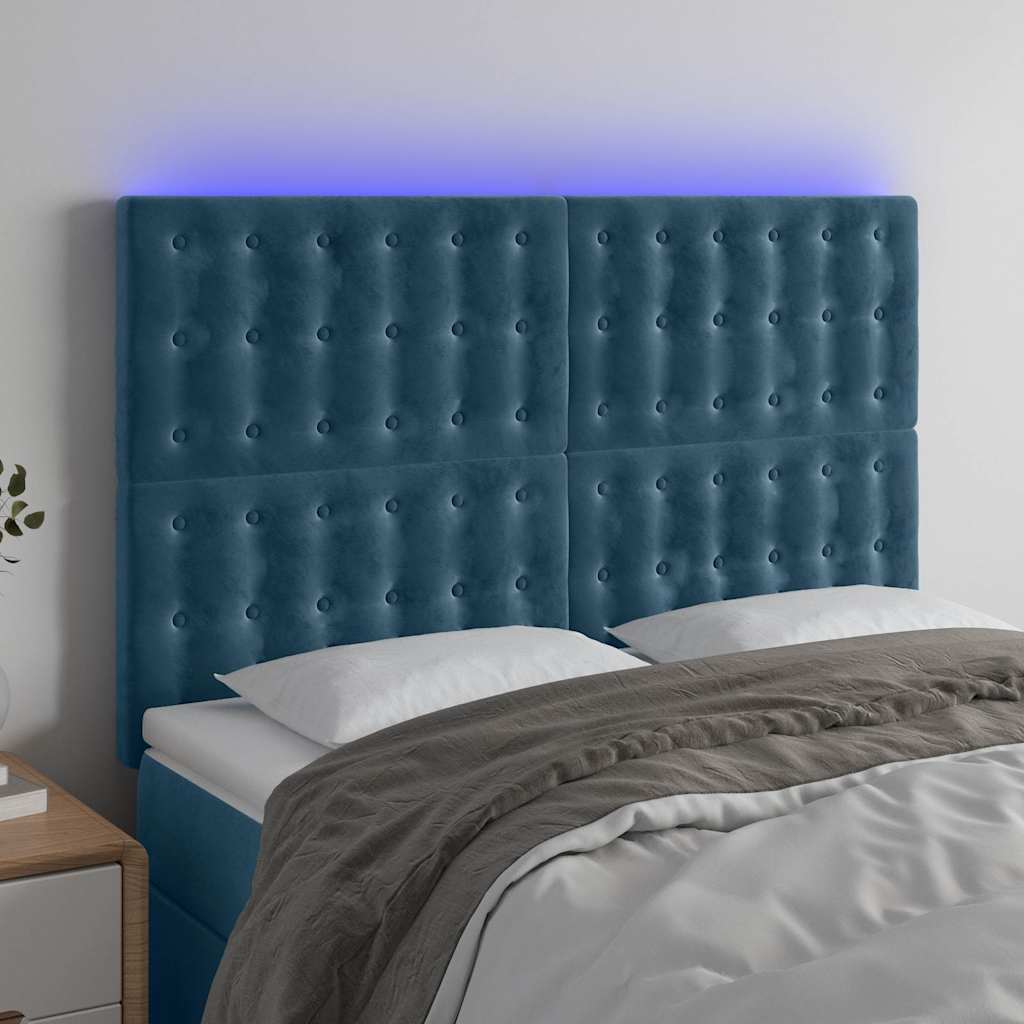 LED Kopfteil Dunkelblau 144x5x118/128 cm Samt