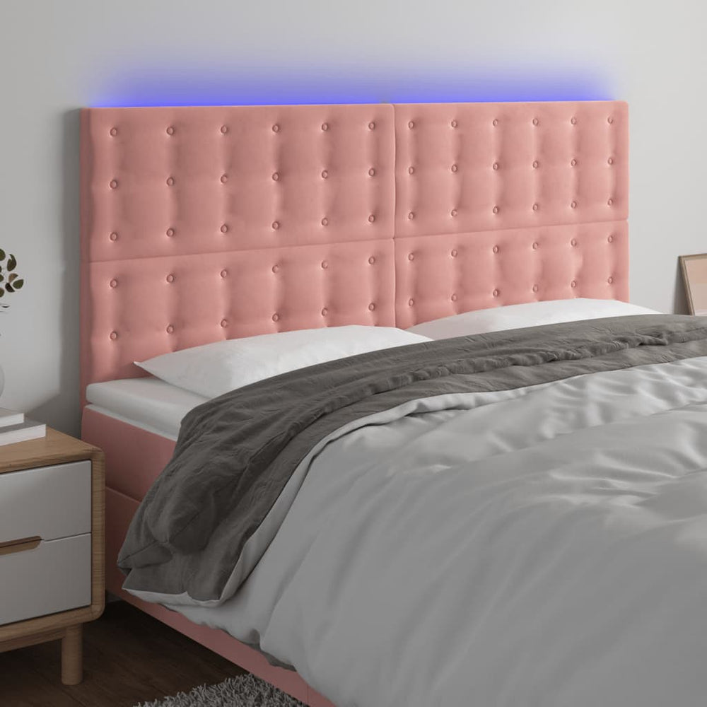 LED Kopfteil Rosa 160x5x118/128 cm Samt
