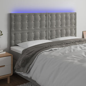 LED Kopfteil Hellgrau 200x5x118/128 cm Samt