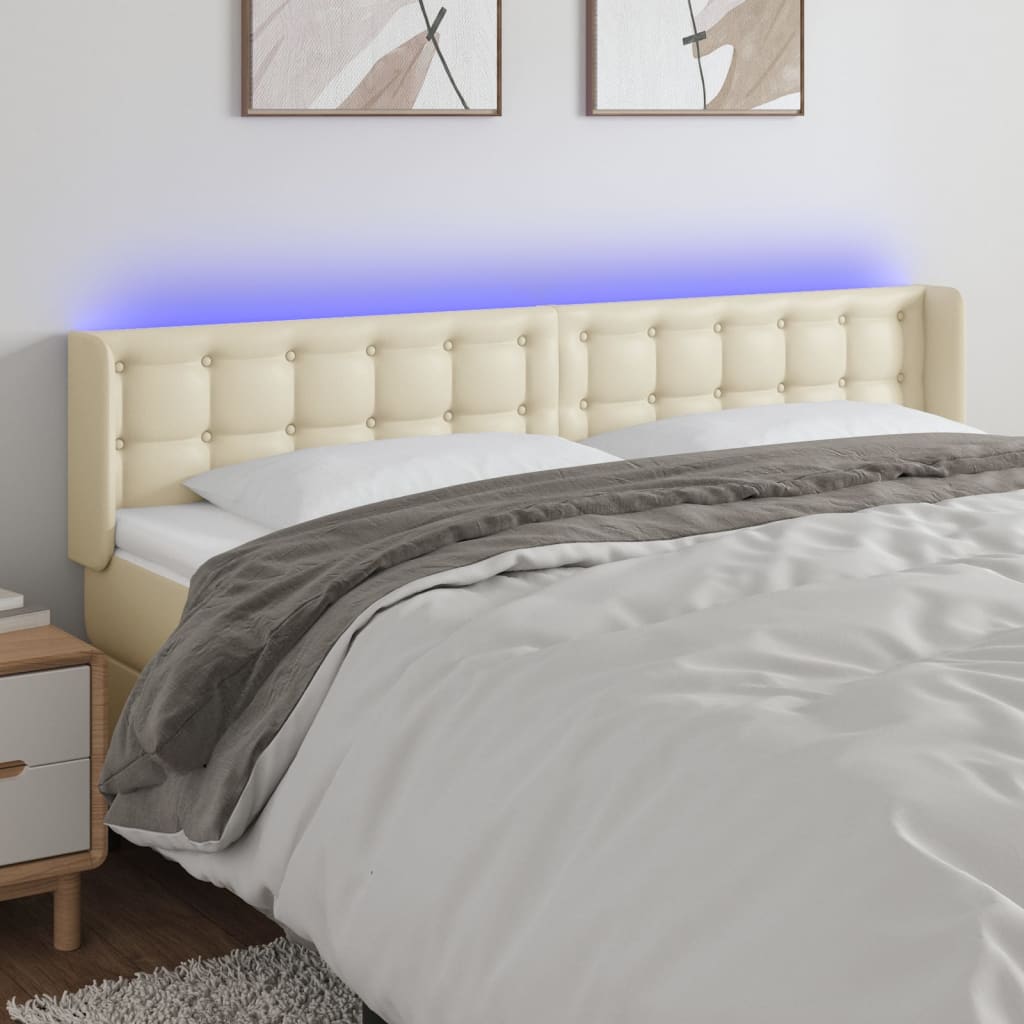 LED Kopfteil Creme 163x16x78/88 cm Kunstleder