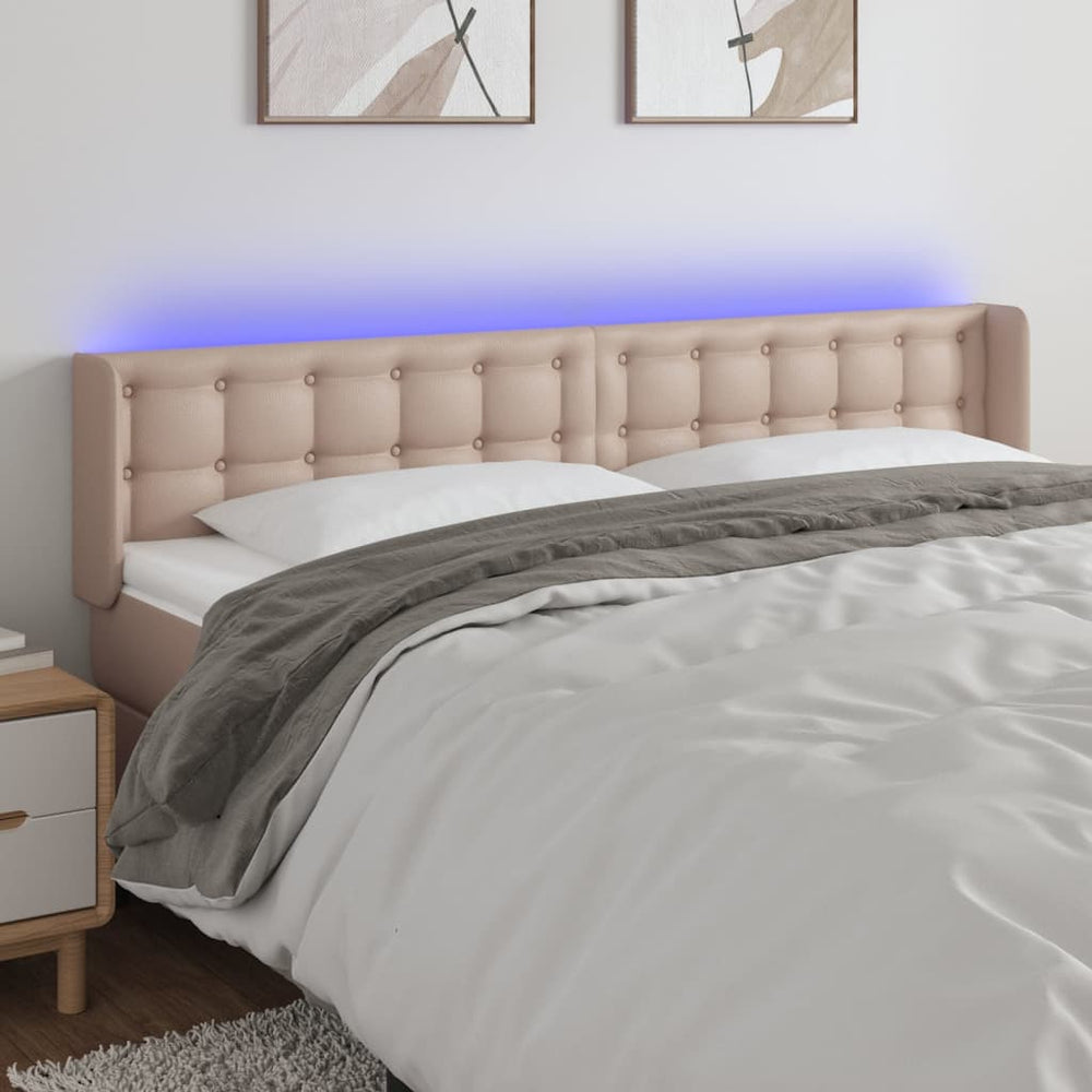 vidaXL Tête de lit LED Marron Cappuccino 163x16x78/88 cm Similicuir