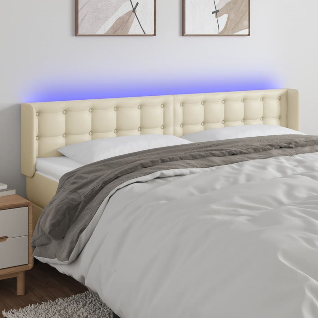 LED Kopfteil Creme 203x16x78/88 cm Kunstleder