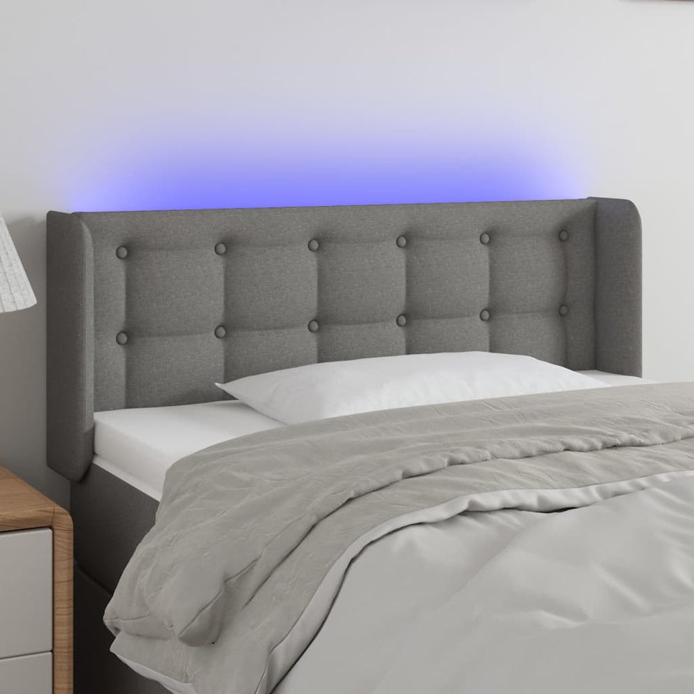 vidaXL Tête de lit à LED gris foncé 103x16x78/88 cm tissu