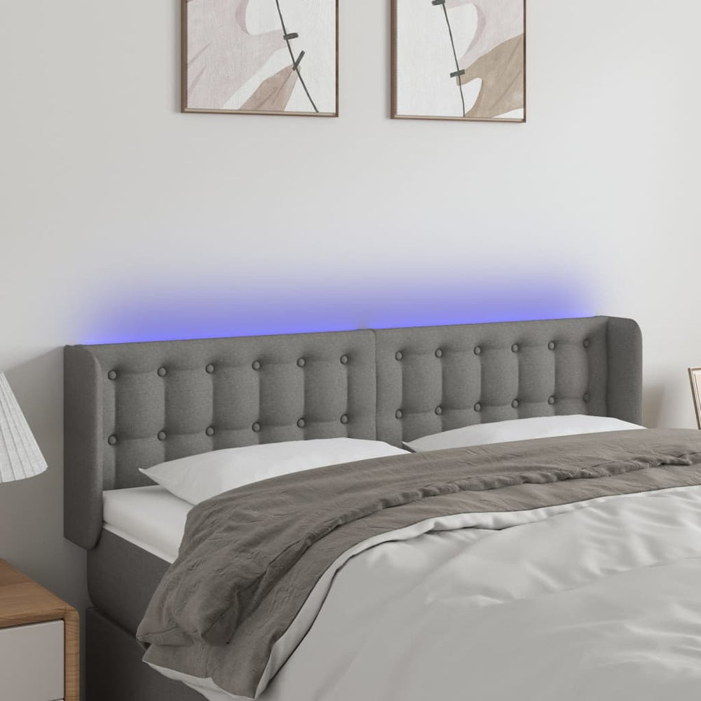 vidaXL Tête de lit à LED gris foncé 147x16x78/88 cm Tissu