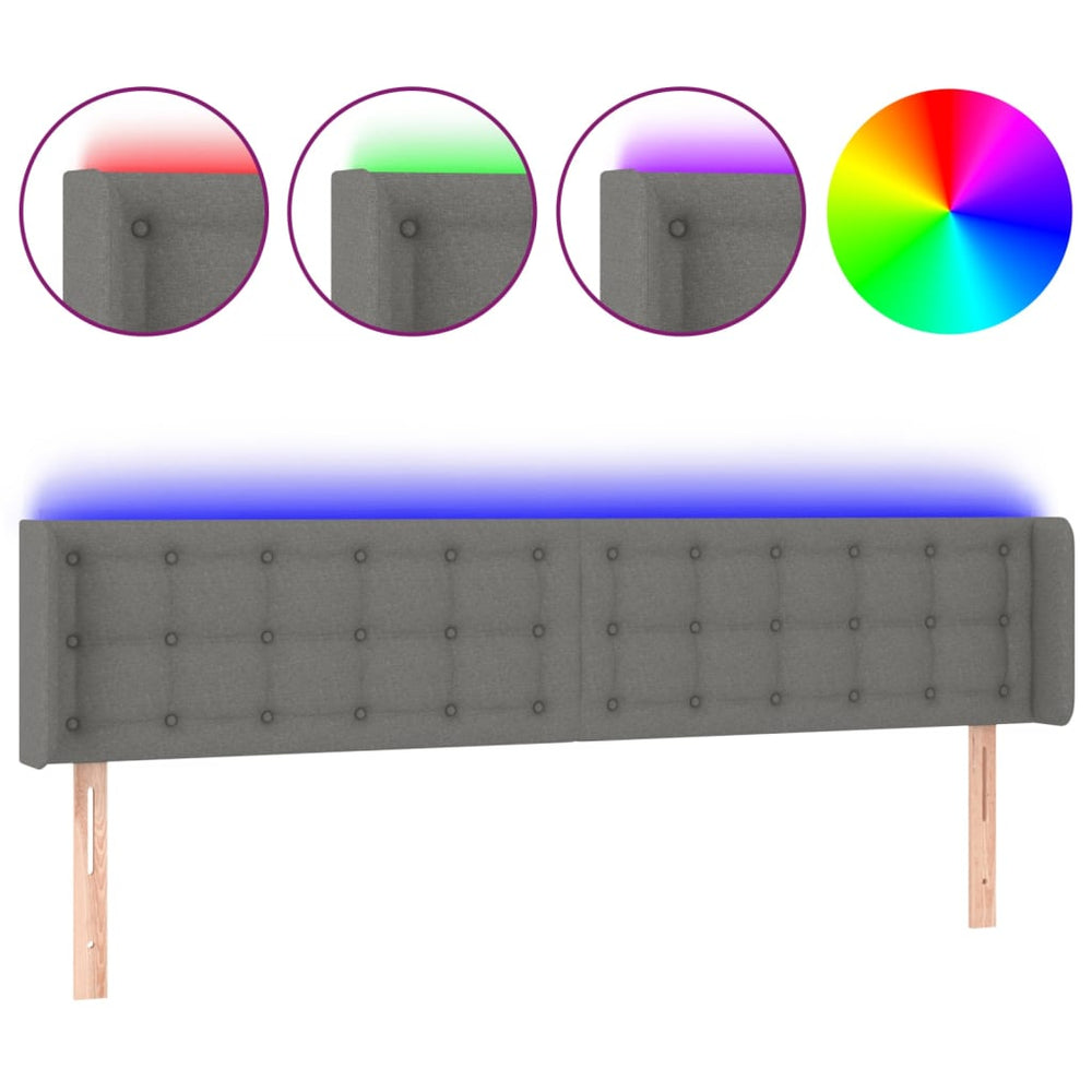 vidaXL Tête de lit à LED gris foncé 163x16x78/88 cm tissu