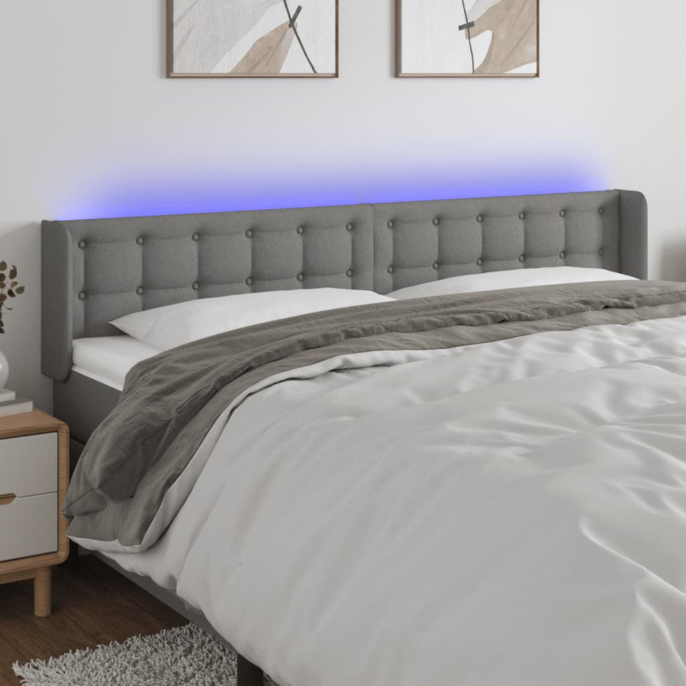vidaXL Tête de lit à LED gris foncé 163x16x78/88 cm tissu