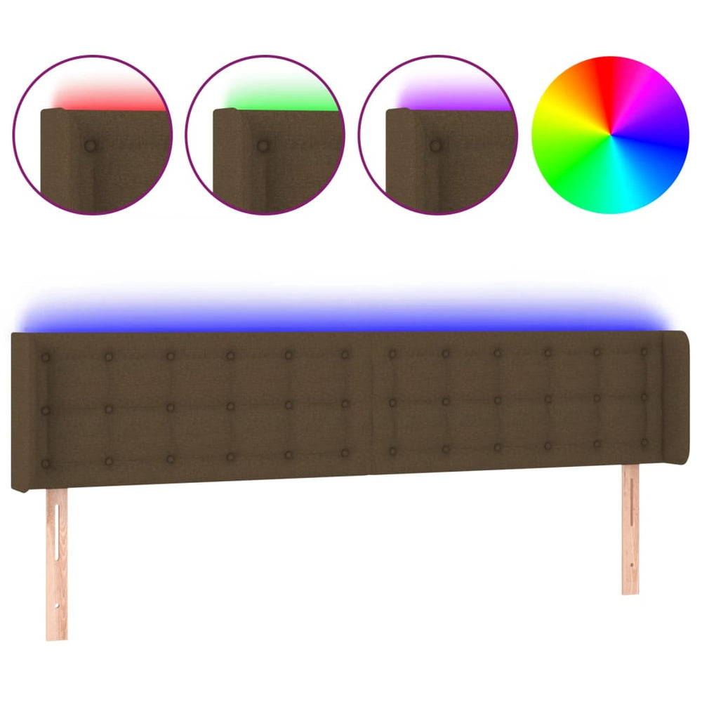 vidaXL Tête de lit à LED marron foncé 163x16x78/88 cm Tissu
