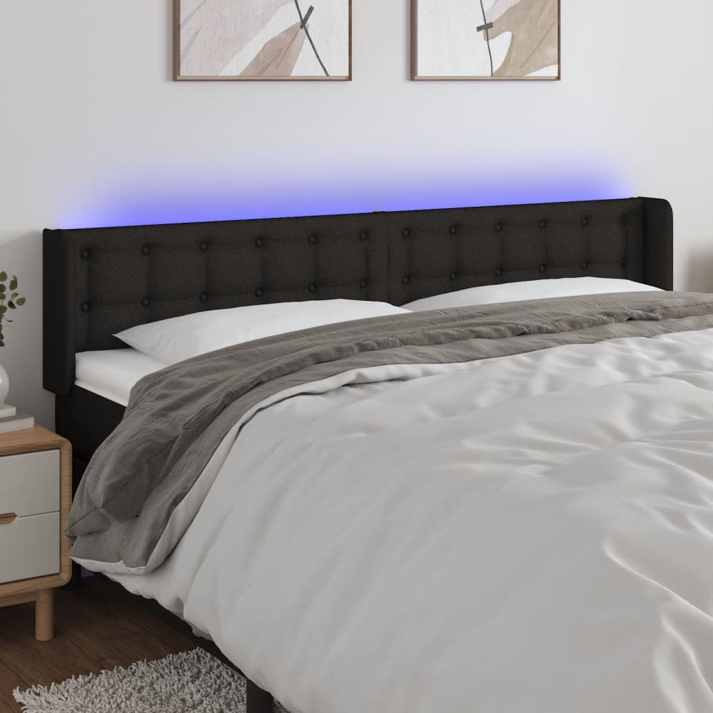 LED Kopfteil Schwarz 183x16x78/88 cm Stoff