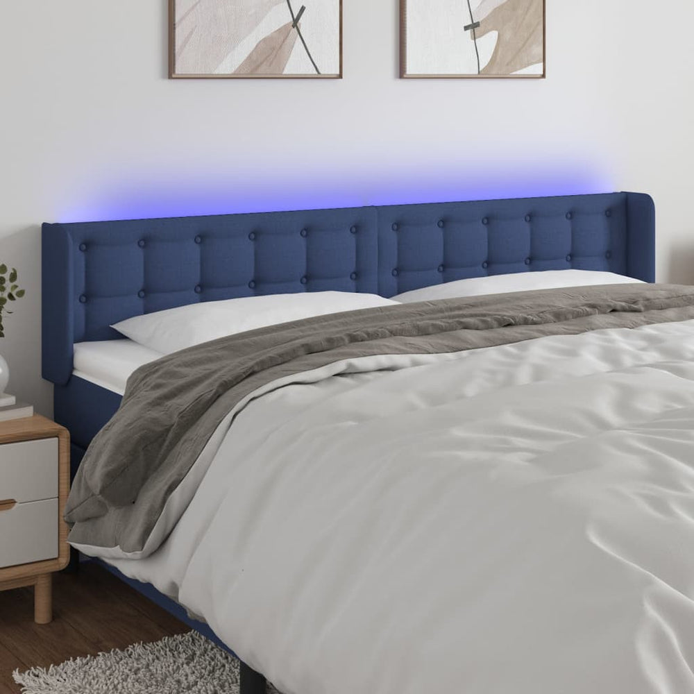 vidaXL Tête de lit à LED bleue 203x16x78/88 cm Tissu