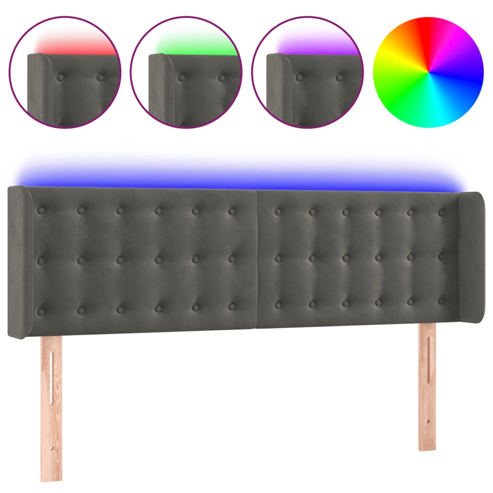 vidaXL Tête de lit à LED gris foncé 147x16x78/88 cm Velours