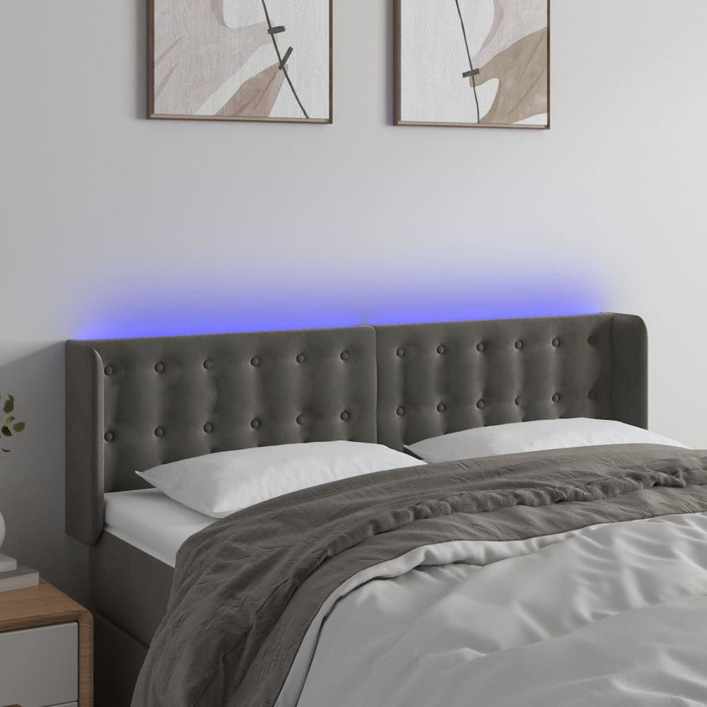 vidaXL Tête de lit à LED gris foncé 147x16x78/88 cm Velours