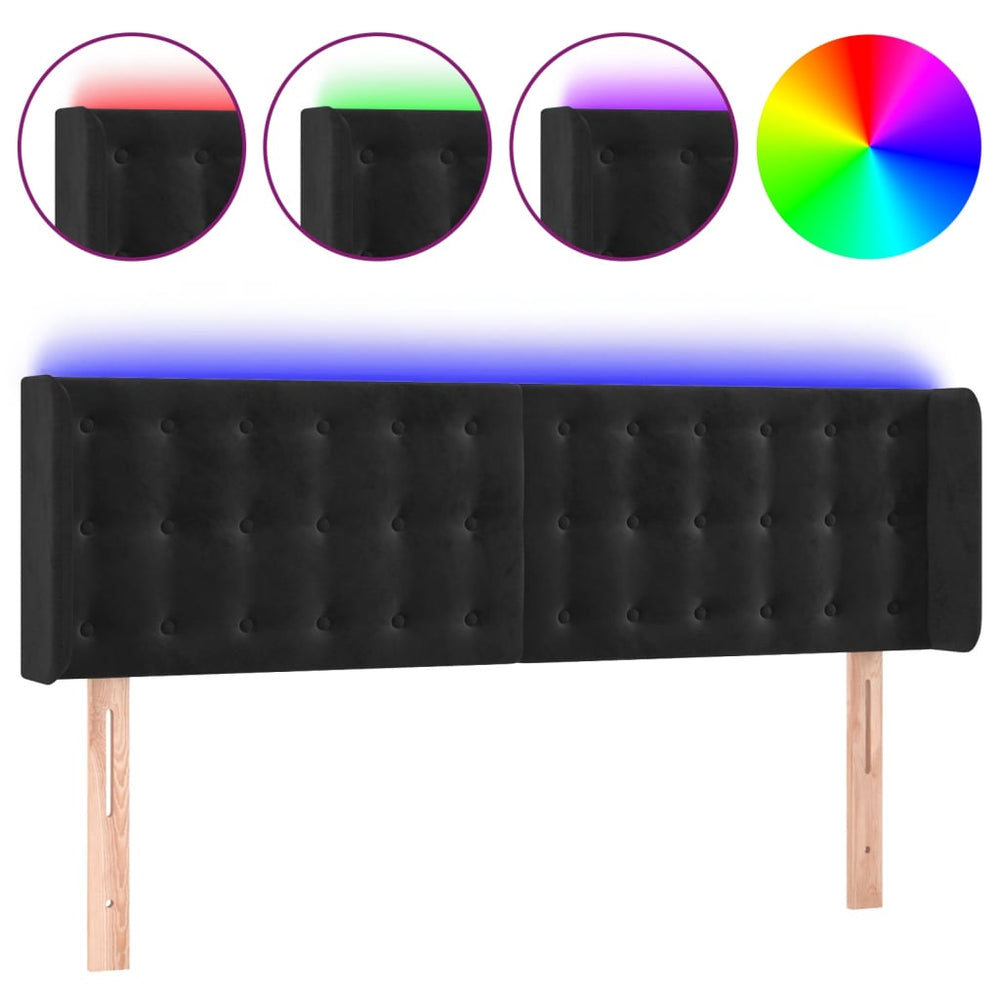 vidaXL Tête de lit à LED Velours Noir 147x16x78/88 cm