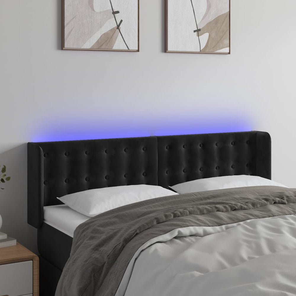 vidaXL Tête de lit à LED Velours Noir 147x16x78/88 cm