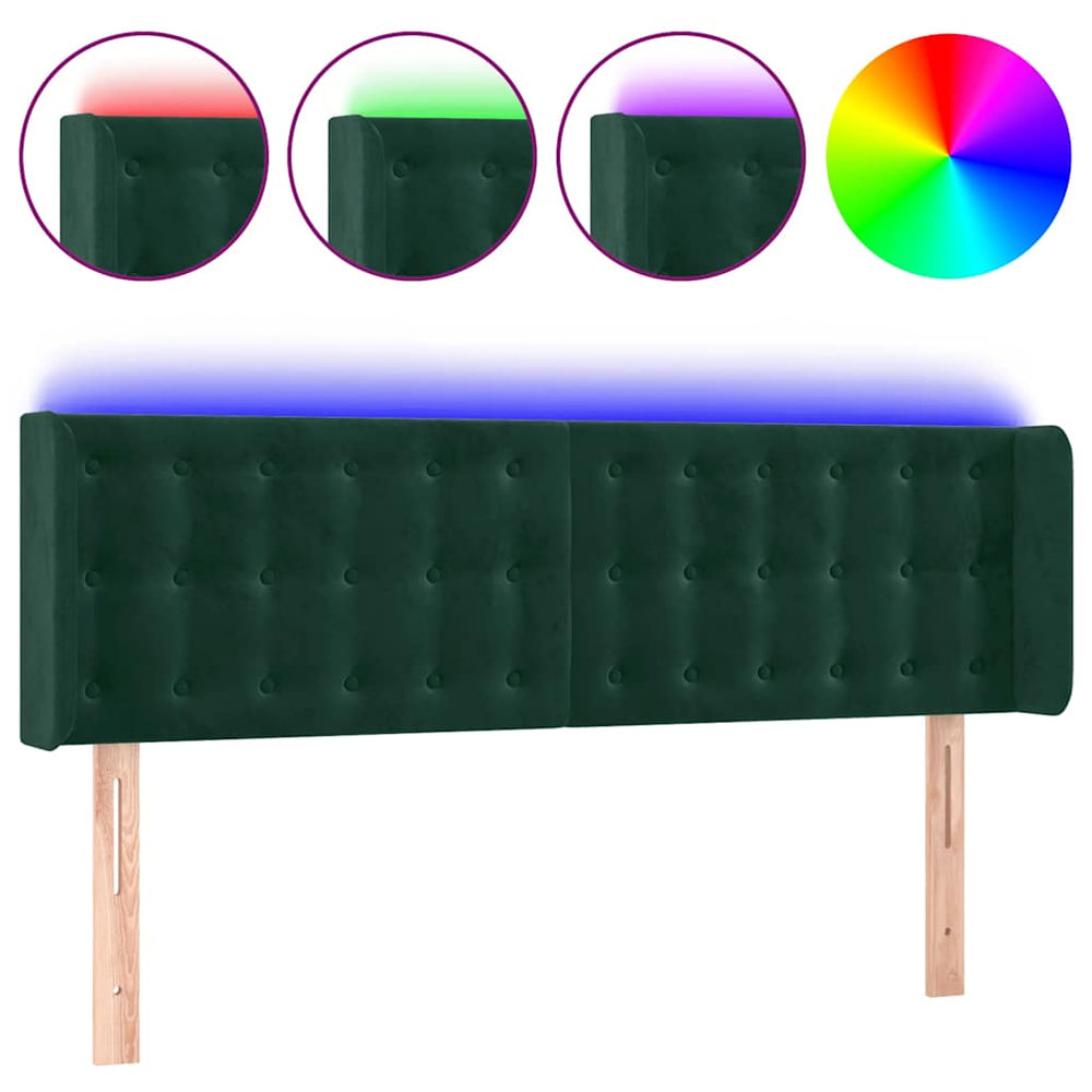 vidaXL Tête de lit à LED vert foncé 147x16x78/88 cm Velours