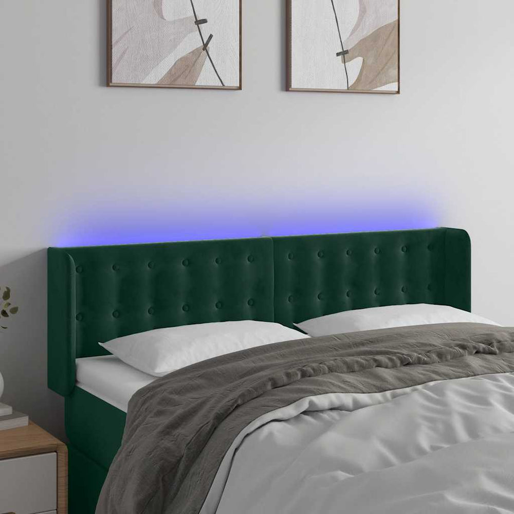 vidaXL Tête de lit à LED vert foncé 147x16x78/88 cm Velours