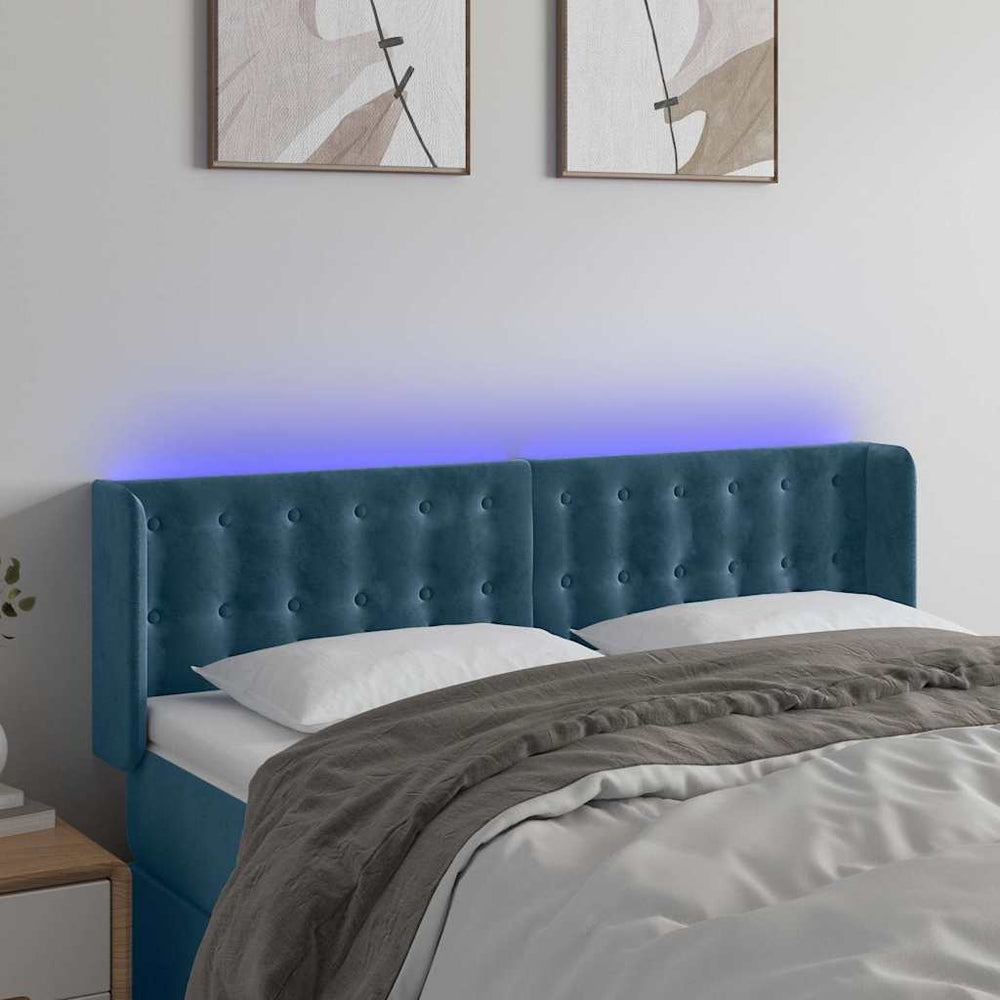 vidaXL Tête de lit à LED Bleu foncé 147x16x78/88 cm Velours