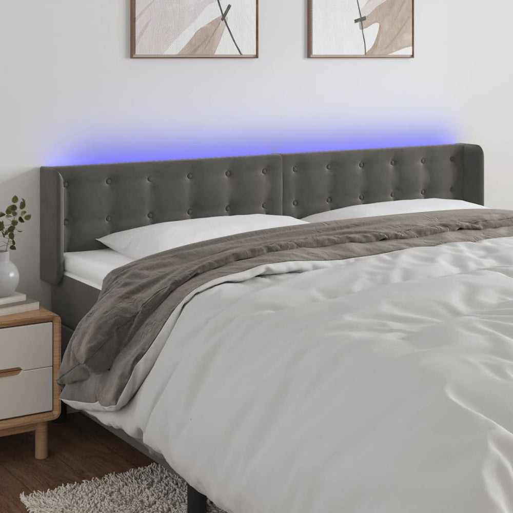 vidaXL Tête de lit à LED gris foncé 163x16x78/88 cm Velours