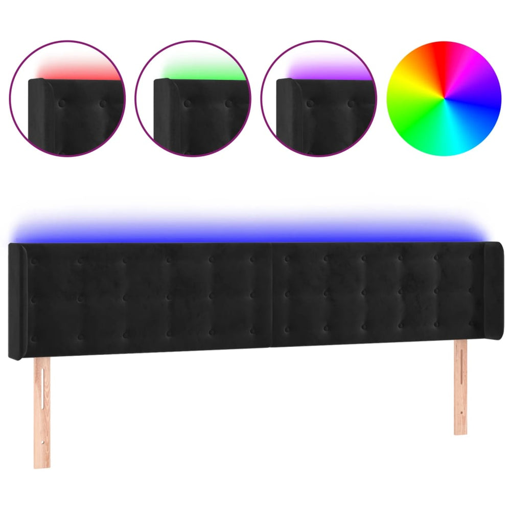 vidaXL Tête de lit à LED Velours Noir 163x16x78/88 cm