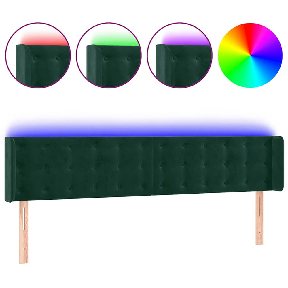 vidaXL Tête de lit LED Vert foncé 163x16x78/88 cm Velours