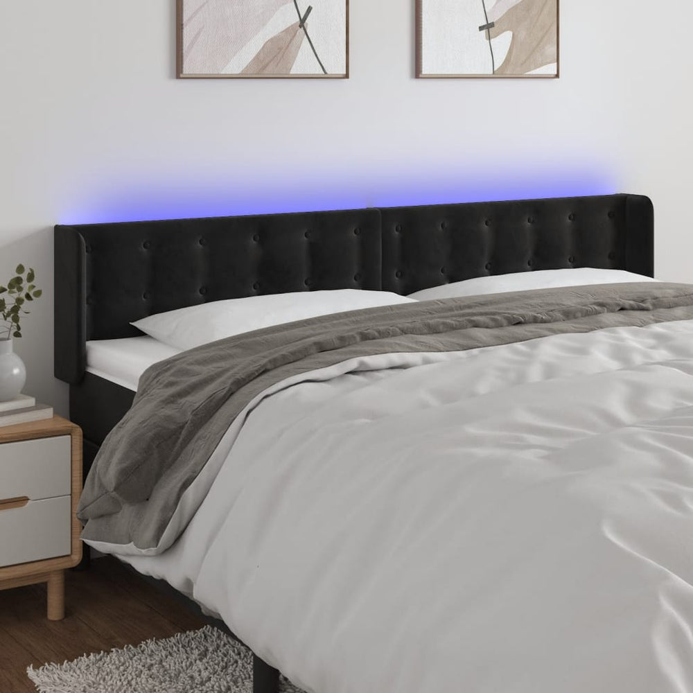 vidaXL Tête de lit à LED Velours Noir 183x16x78/88 cm