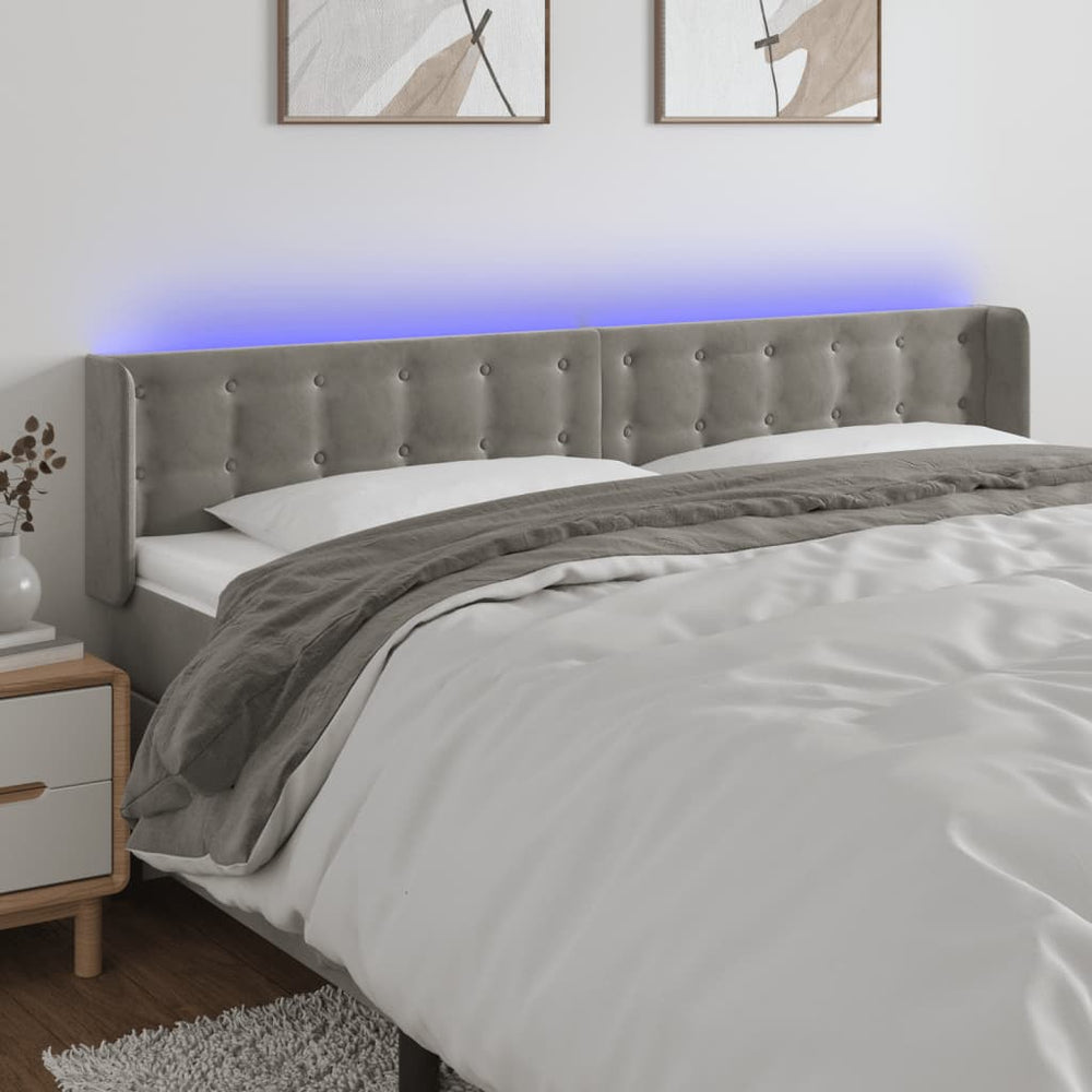 vidaXL Tête de lit à LED gris clair 203x16x78/88 cm Velours