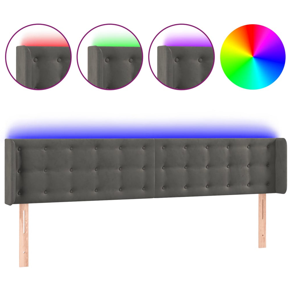 vidaXL Tête de lit à LED gris foncé 203x16x78/88 cm velours