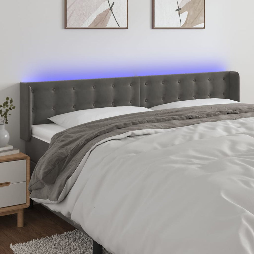 vidaXL Tête de lit à LED gris foncé 203x16x78/88 cm velours
