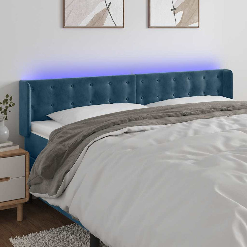 vidaXL Tête de lit LED Bleu foncé 203x16x78/88 cm Velours