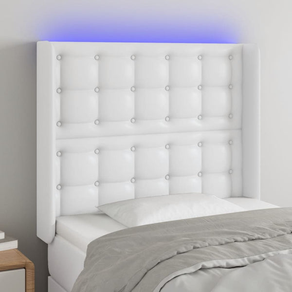 LED Kopfteil Weiß 103x16x118/128 cm Kunstleder
