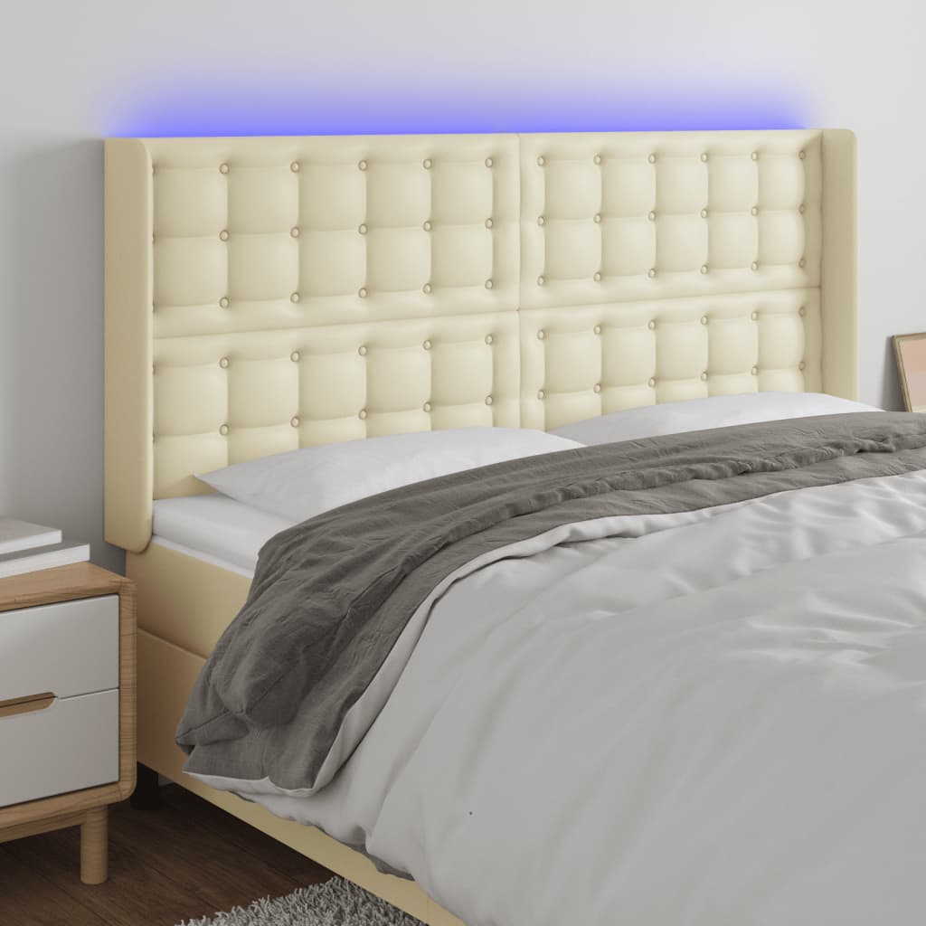 LED Kopfteil Creme 147x16x118/128 cm Kunstleder