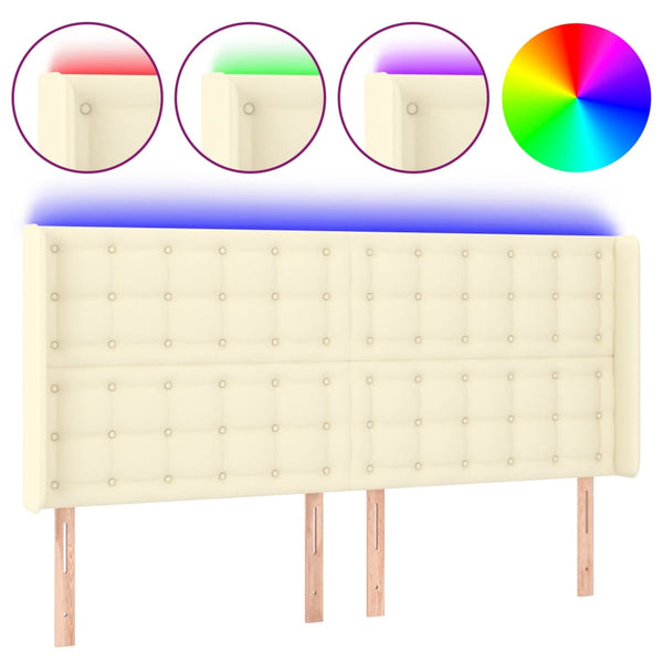 LED Kopfteil Creme 163x16x118/128 cm Kunstleder