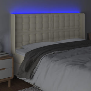 LED Kopfteil Creme 163x16x118/128 cm Kunstleder
