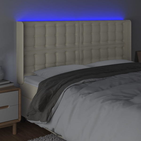 LED Kopfteil Creme 163x16x118/128 cm Kunstleder