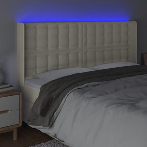 LED Kopfteil Creme 183x16x118/128 cm Kunstleder