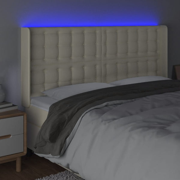 LED Kopfteil Creme 183x16x118/128 cm Kunstleder