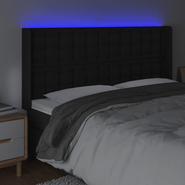 LED Kopfteil Schwarz 203x16x118/128 cm Kunstleder