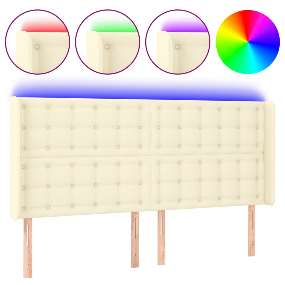 LED Kopfteil Creme 203x16x118/128 cm Kunstleder